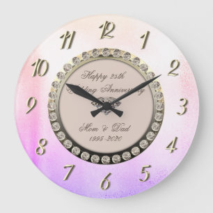 Grande Horloge Ronde Diamants cool 25e anniversaire Mariage en métal