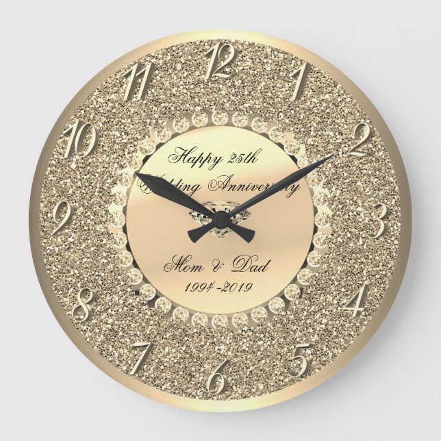 Grande Horloge Ronde Diamants dorés,Paillettes  25e anniversaire de mar (Recto)