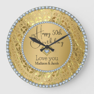 Grande Horloge Ronde Diamants Et Or 50e Anniversaire
