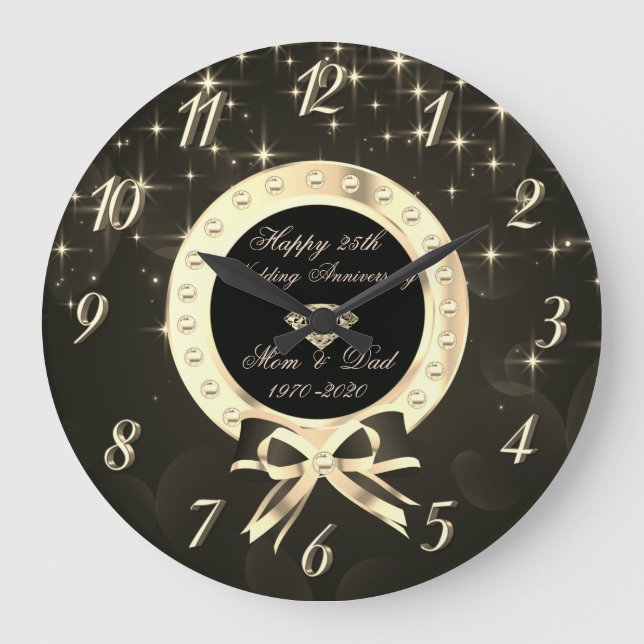 Grande Horloge Ronde Diamants Étoiles Arc 50e Anniversaire de Mariage (Recto)