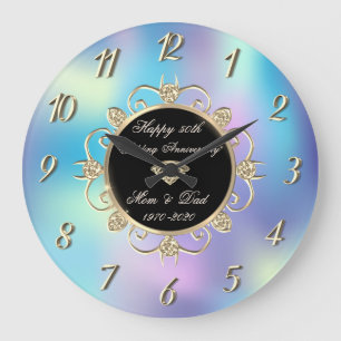 Grande Horloge Ronde Diamants Holographique 50e Anniversaire de Mariage