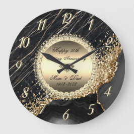 Grande Horloge Ronde Diamants Marbre noir 50 Anniversaire Mariage