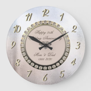 Grande Horloge Ronde Diamants Métallisé  25e anniversaire de mariage