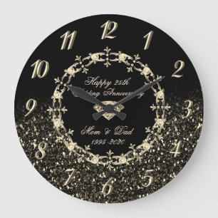Grande Horloge Ronde Diamants noirs scintillants 25e anniversaire de ma
