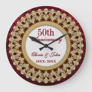 Grande Horloge Ronde Diamants Or et bordeaux 50e anniversaire de mariag