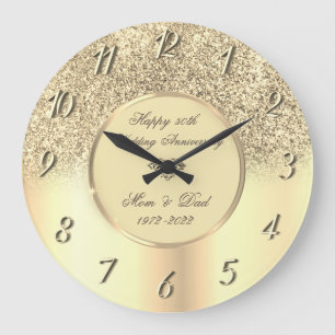Grande Horloge Ronde Diamants Or Paillettes 50 Anniversaire de Mariage