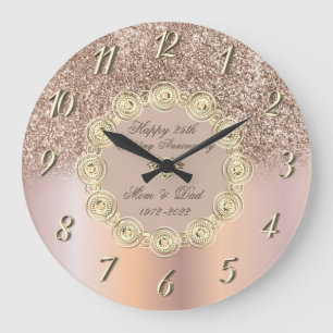 Grande Horloge Ronde Diamants Or Rose Ombré 50 Anniversaire de Mariage