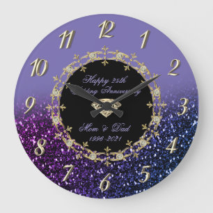Grande Horloge Ronde Diamants Paillet Violet 25e Anniversaire de Mariag