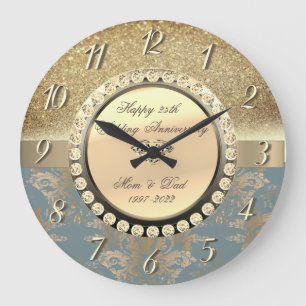 Grande Horloge Ronde Diamants Pailletés Damas  25e Anniversaire de Mari