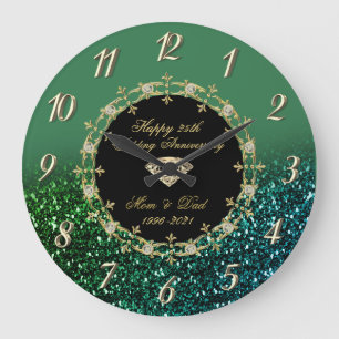 Grande Horloge Ronde Diamants scintillent vert 25e anniversaire de mari