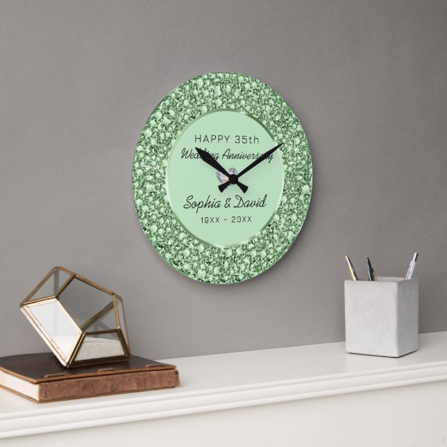 Grande Horloge Ronde Diamants verts Look Mariage Anniversaire (Bureau)