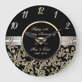 Grande Horloge Ronde Diamond Gold Swirls 50e anniversaire de mariage