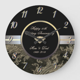 Grande Horloge Ronde Diamond Gold Swirls Damask50e anniversaire Mariage