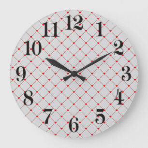 Grande Horloge Ronde Diamond Shaped Red Heart & Line Art