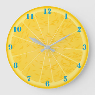 GRANDE HORLOGE RONDE DIAPOSITIVE ORANGE AVEC NUMÉROS BLEUS