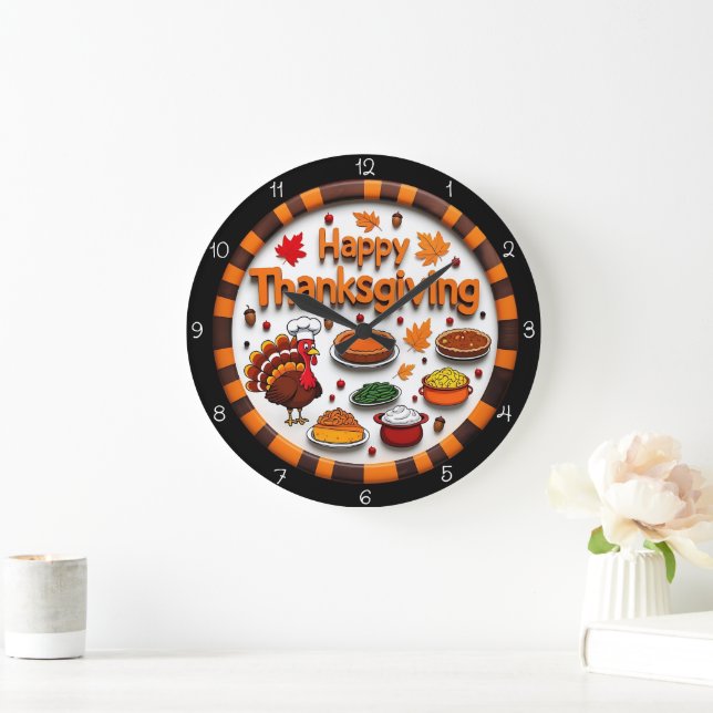 Grande Horloge Ronde Dinde de fête de Thanksgiving heureux (Maison)
