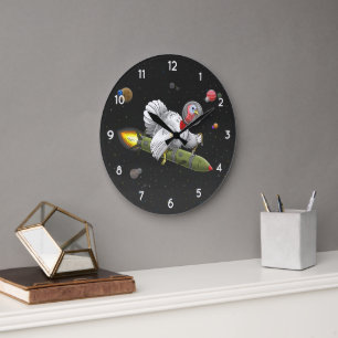 Grande Horloge Ronde Dinde de Noël Fusée dans l'espace