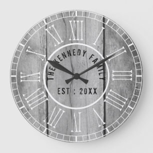 Grande Horloge Ronde Distressed Gray Wood White