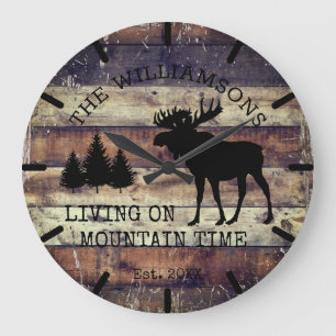 Grande Horloge Ronde Distressed Rustic Wood Living on Mountain Time