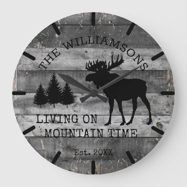 Grande Horloge Ronde Distressed Rustic Wood Living on Mountain Time (Recto)