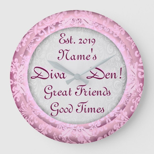 Grande Horloge Ronde Diva Den Décor Rose ! Maman Cave, Femme Cave ! (Recto)