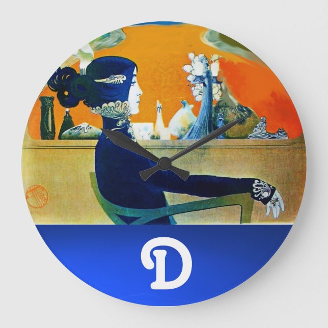 GRANDE HORLOGE RONDE DIVA EN BLEU, MONOGRAMME DE MODE BEAUTÉ (Recto)