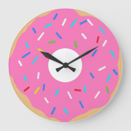 Grande Horloge Ronde Donut Rose Avec Saupoudrages