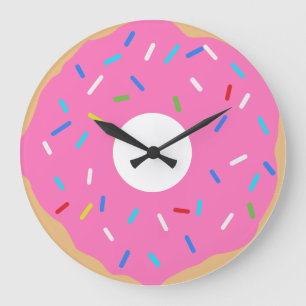 Grande Horloge Ronde Donut Rose Avec Saupoudrages
