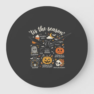Grande Horloge Ronde Doodle de Halloween C'est la saison design sorcièr