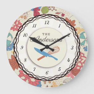 Grande Horloge Ronde Doodle flowers utensils