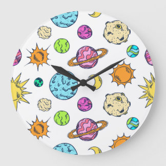 Grande Horloge Ronde Doodles spatiaux Arrière - plan cosmique
