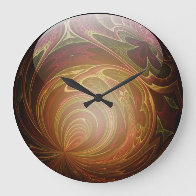 Grande Horloge Ronde Doré brillant, verre texturé marbre Abstrait (Recto)