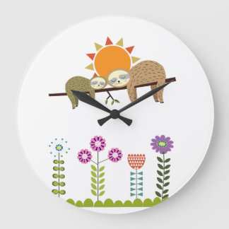 Grande Horloge Ronde Dormir bébé et mère Sloth