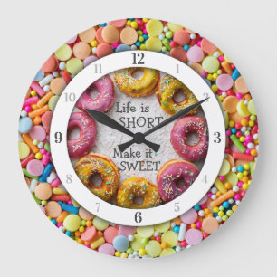 Grande Horloge Ronde Douceurs colorées, beignets vernis et cuisine à 
