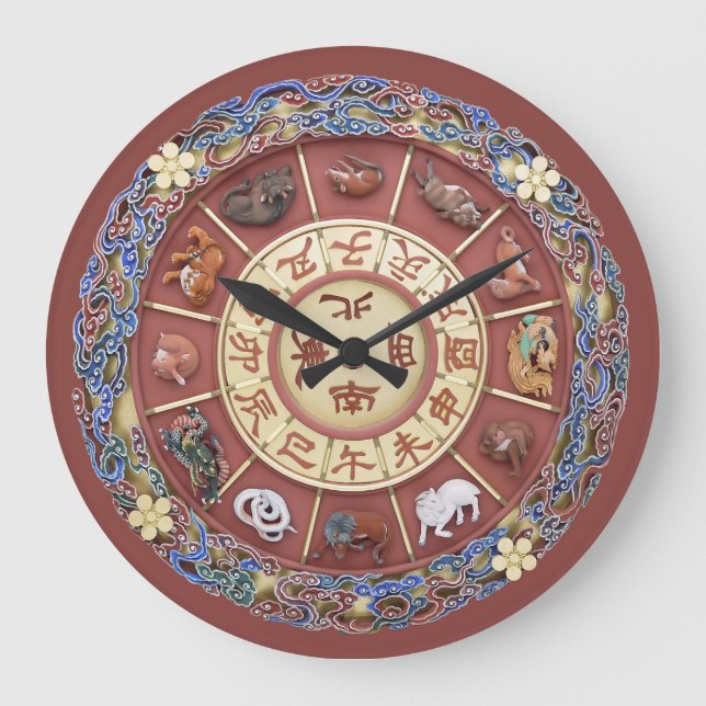 Grande Horloge Ronde Douze branches de la Terre ~ Zodiaque chinois (Recto)
