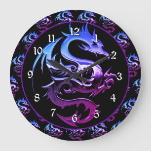 Grande Horloge Ronde Dragon mauve-métallique