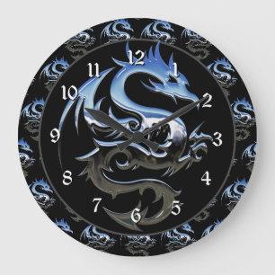 Grande Horloge Ronde Dragon métallique argenté