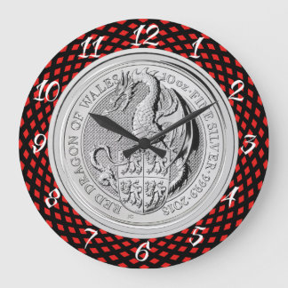 GRANDE HORLOGE RONDE DRAGON ROUGE DE PIÈCE DE MONNAIE DU PAYS DE GALLES