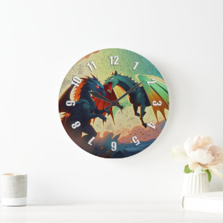 Grande Horloge Ronde Dragon vs Pegasus - Fantasy Art