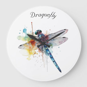 Grande Horloge Ronde Dragonfly colorée personnalisable