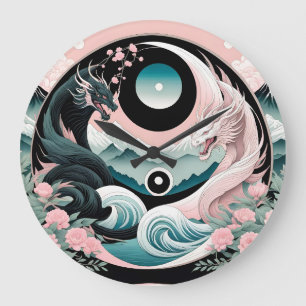Grande Horloge Ronde Dragons Floral Mountain Rose Sage Turquoise