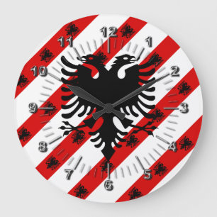 Grande Horloge Ronde Drapeau à rayures albanais