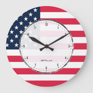 Grande Horloge Ronde Drapeau Abstrait américain 2