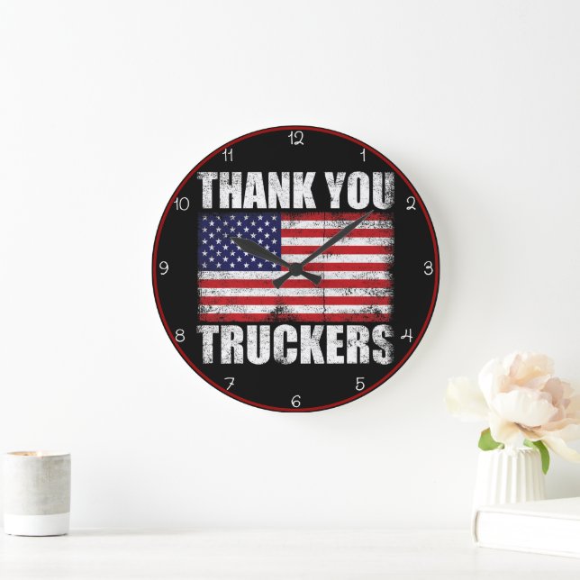 Grande Horloge Ronde Drapeau américain des camions Merci (Maison)
