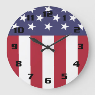 Grande Horloge Ronde Drapeau américain étoilé et rayé patriotique USA