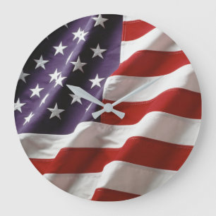Grande Horloge Ronde Drapeau américain - Étoiles et rayures