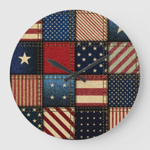 Grande Horloge Ronde Drapeau Américain, Motif sans chichi.