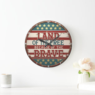 Grande Horloge Ronde Drapeau américain Patriotique Thème Inspirant