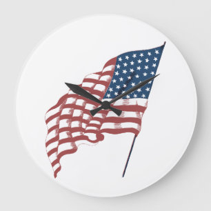 Grande Horloge Ronde Drapeau américain patriotique vintage au vent