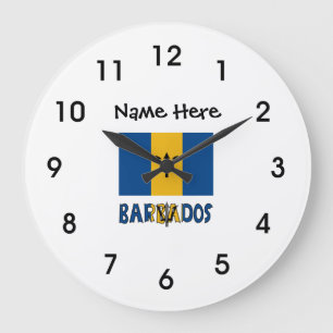 Grande Horloge Ronde Drapeau barbadien et barbadien avec votre nom
